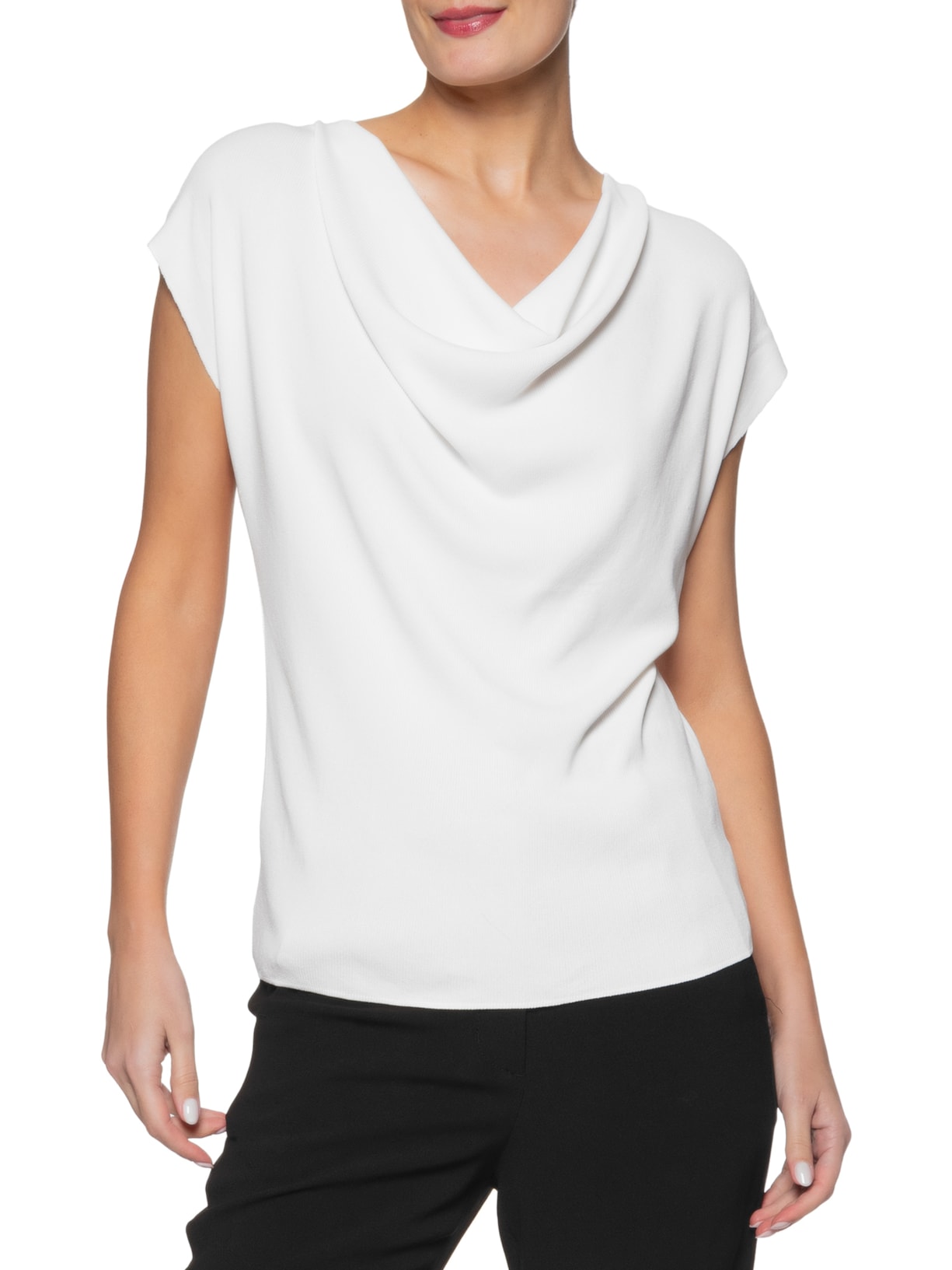 Blusa Feminina Decote Degagê Em Tricot Branco '2Essential