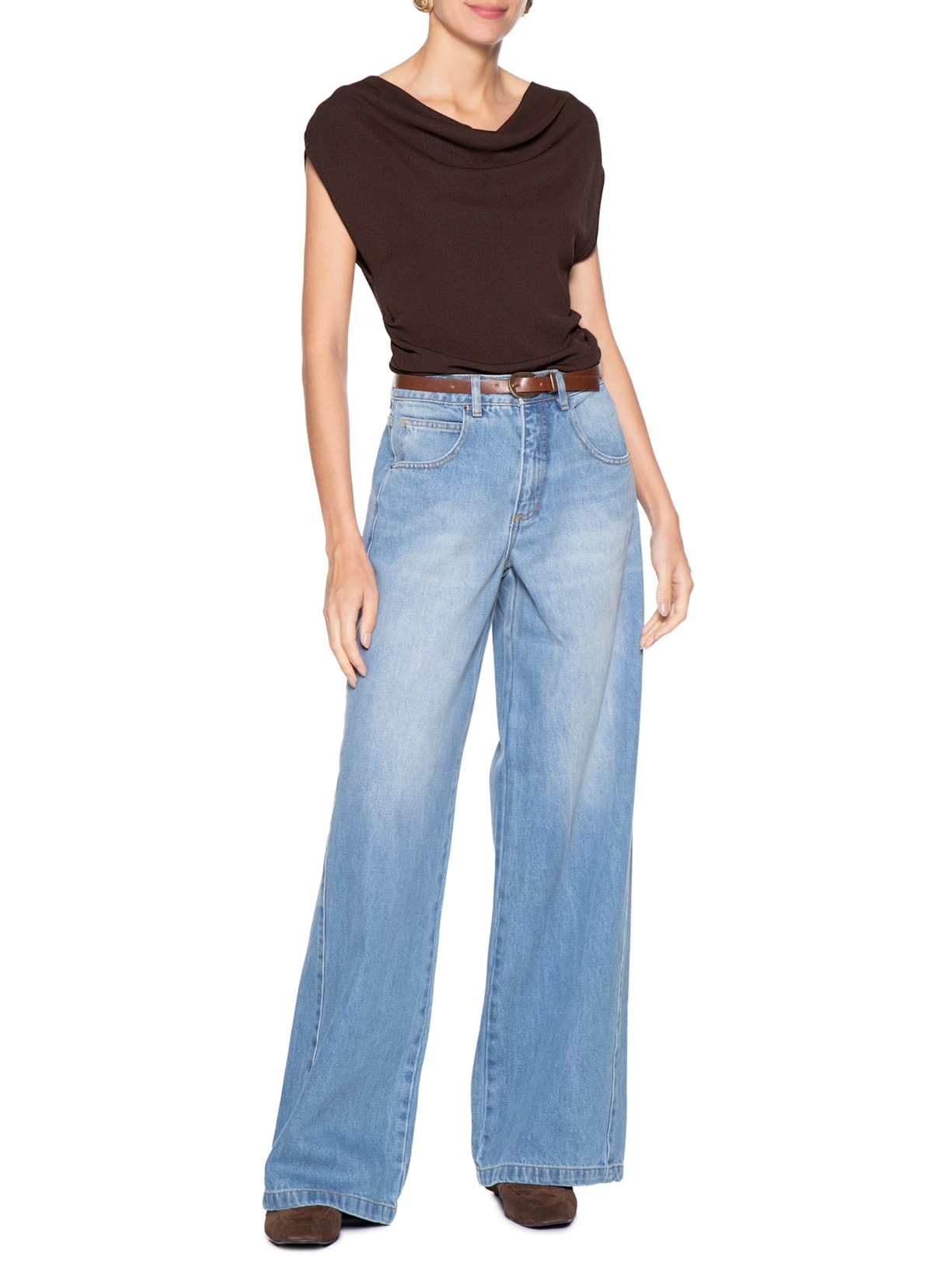 Blusa Feminina Decote Degagê Em Tricot Marrom '2Essential