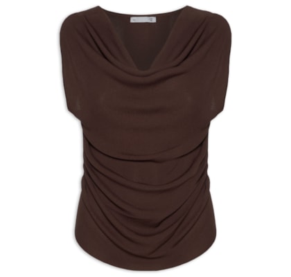 Blusa Feminina Decote Degagê Em Tricot - Marrom