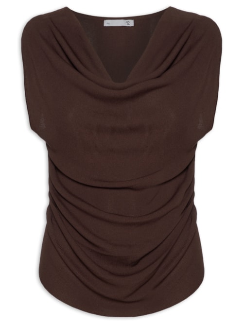 Blusa Feminina Decote Degagê Em Tricot - Marrom