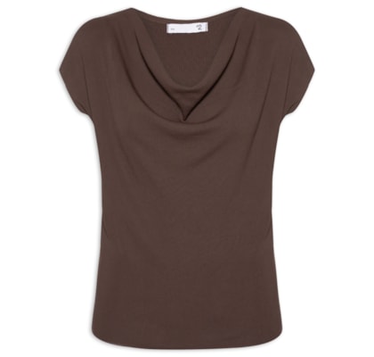 Blusa Feminina Decote Degagê Em Tricot - Marrom