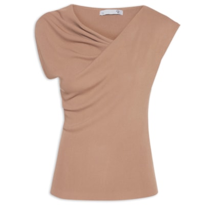 Blusa Feminina Decote Degagê Em Tricot - Marrom