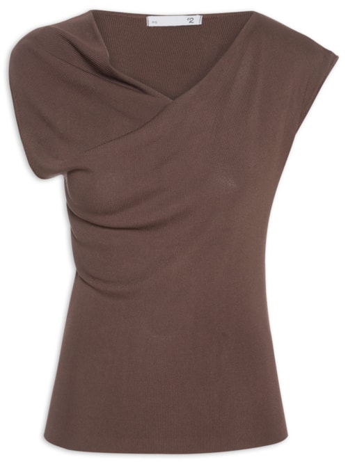 Blusa Feminina Decote Degagê Em Tricot - Marrom