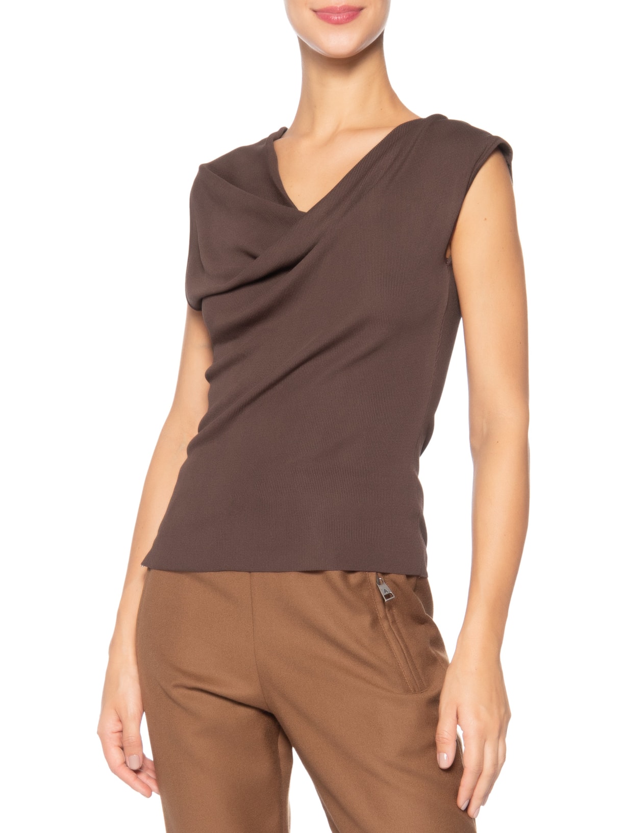 Blusa Feminina Decote Degagê Em Tricot Marrom '2Essential