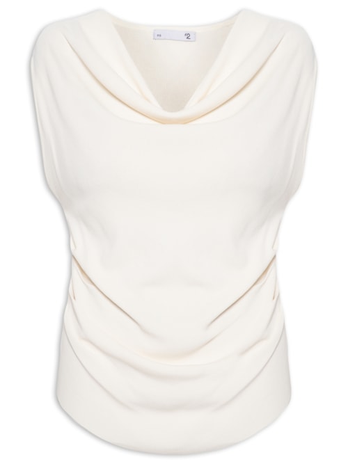 Blusa Feminina Decote Degagê Em Tricot - Off White