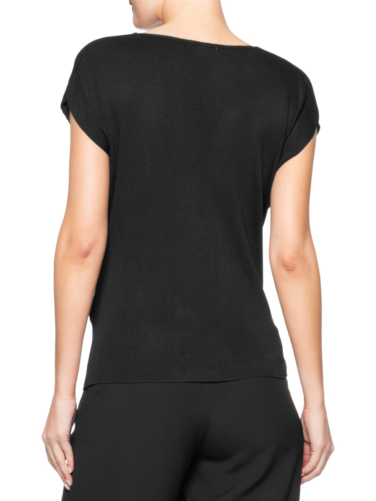 Blusa Feminina Decote Degagê Em Tricot Preto '2Essential