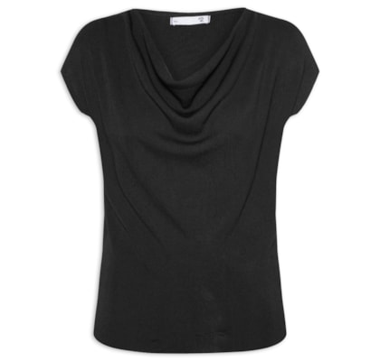 Blusa Feminina Decote Degagê Em Tricot - Preto