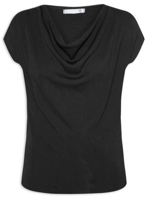 Blusa Feminina Decote Degagê Em Tricot - Preto