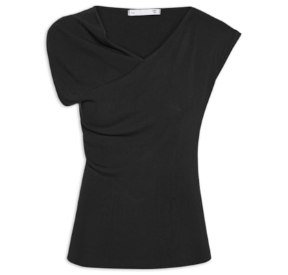 Blusa Feminina Decote Degagê Em Tricot - Preto