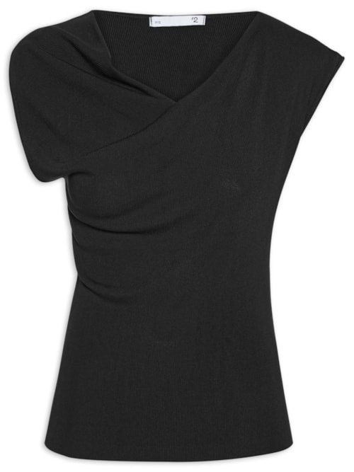 Blusa Feminina Decote Degagê Em Tricot - Preto