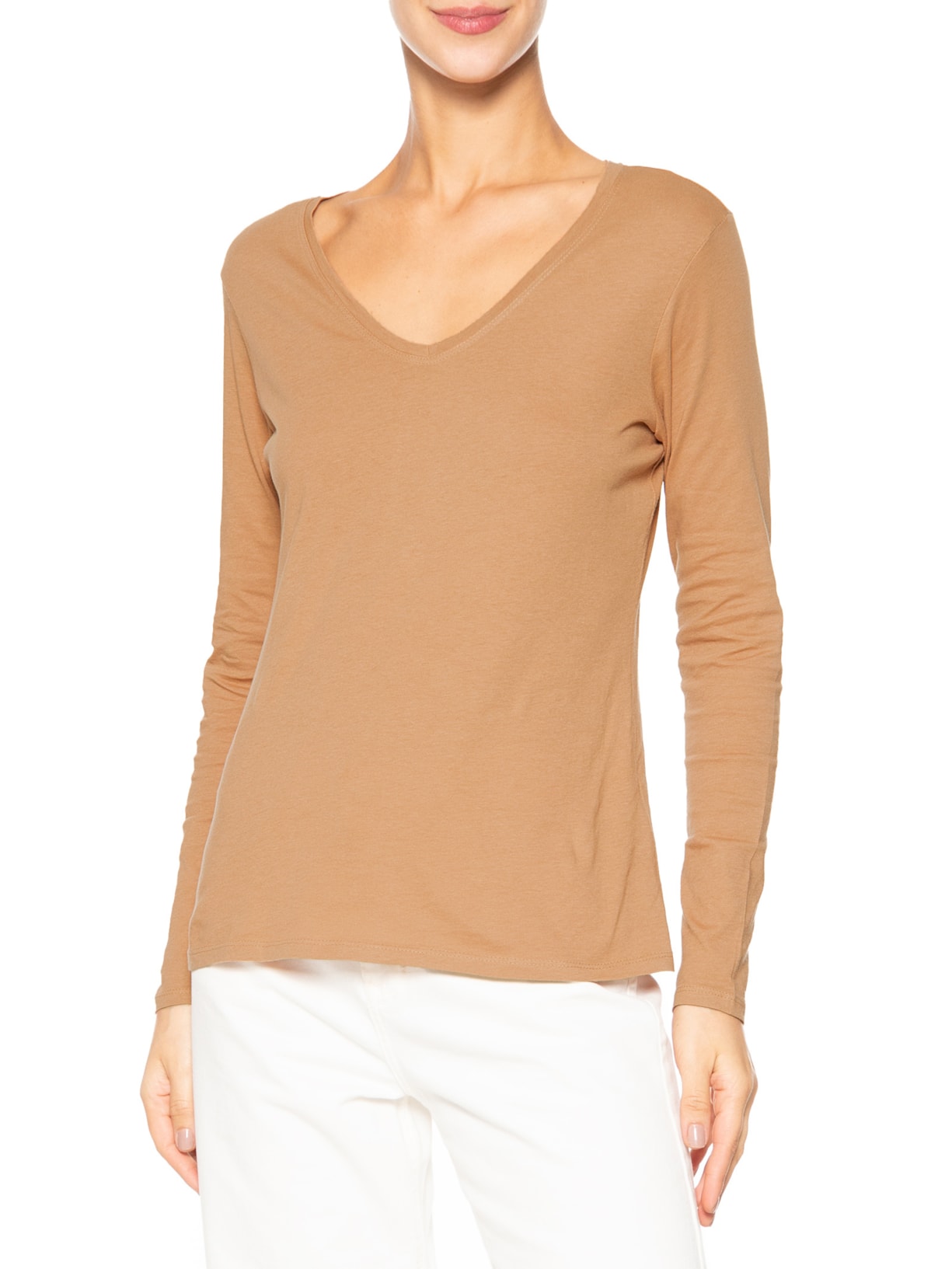 Blusa Feminina Decote Em V Bege Basiq