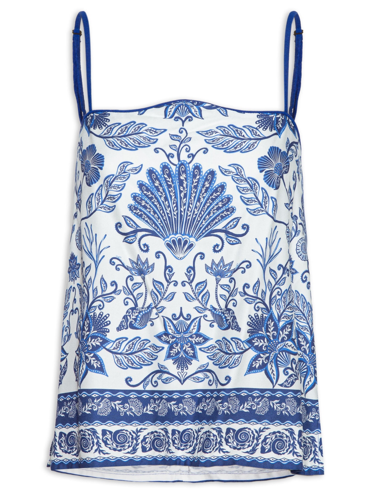 Blusa Feminina Decote Onda Jardim De Concha - Azul