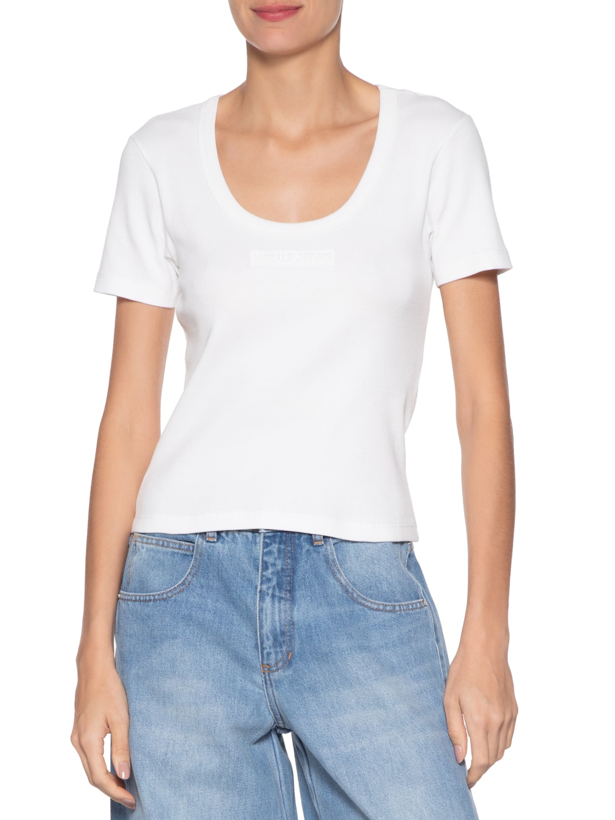 Blusa Feminina Decote Quadrado Basic Branco Animale Jeans