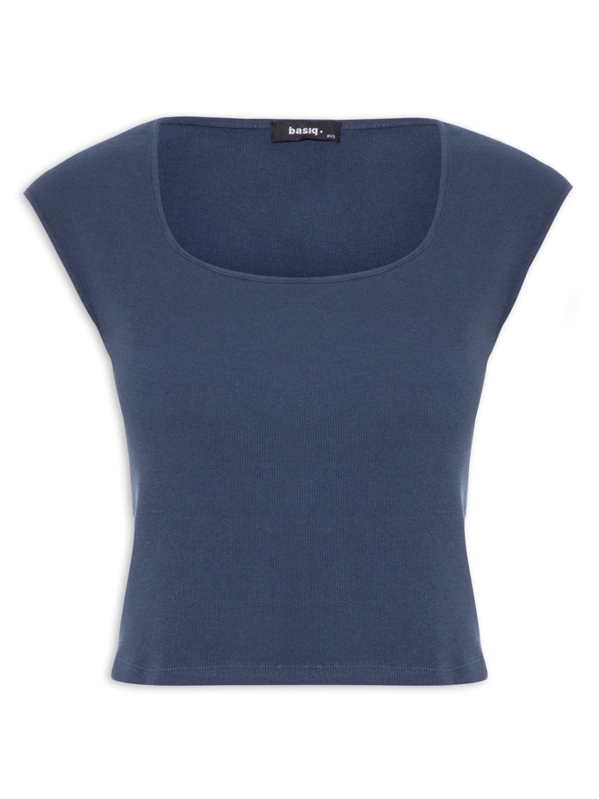 Blusa Feminina Decote Quadrado sem Manga Azul Basiq