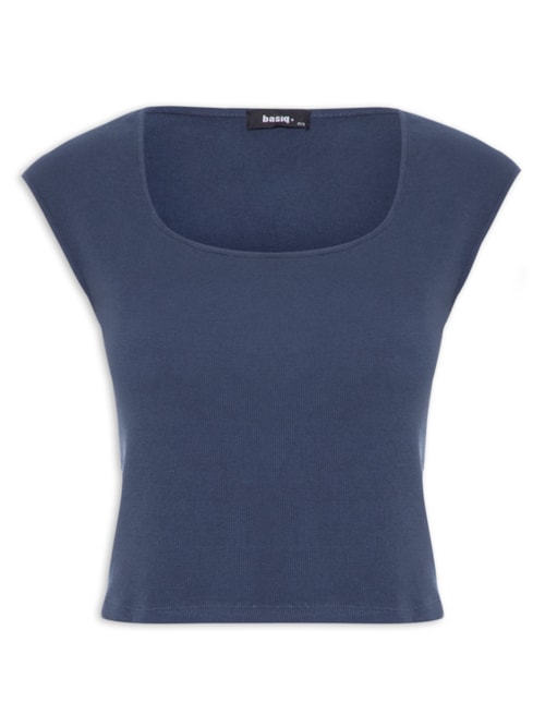 Blusa Feminina Decote Quadrado sem Manga - Azul