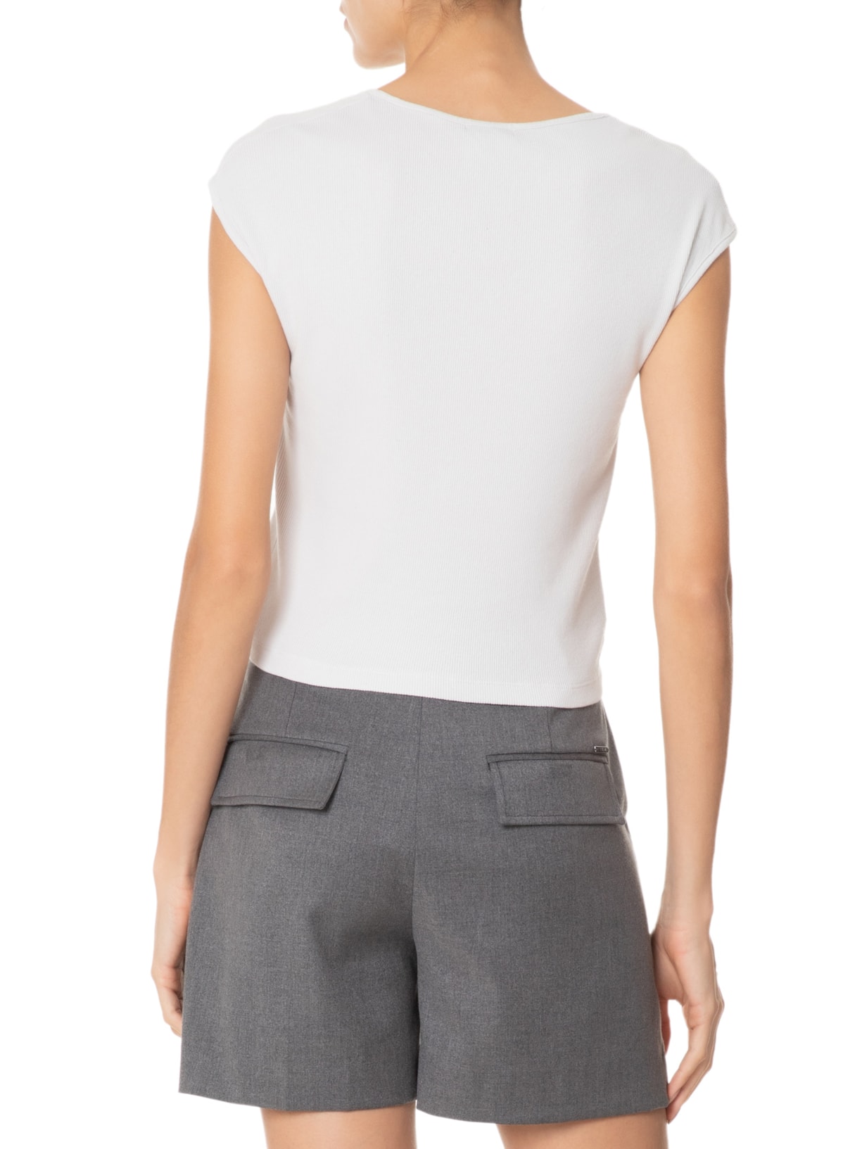 Blusa Feminina Decote Quadrado sem Manga Cinza Basiq