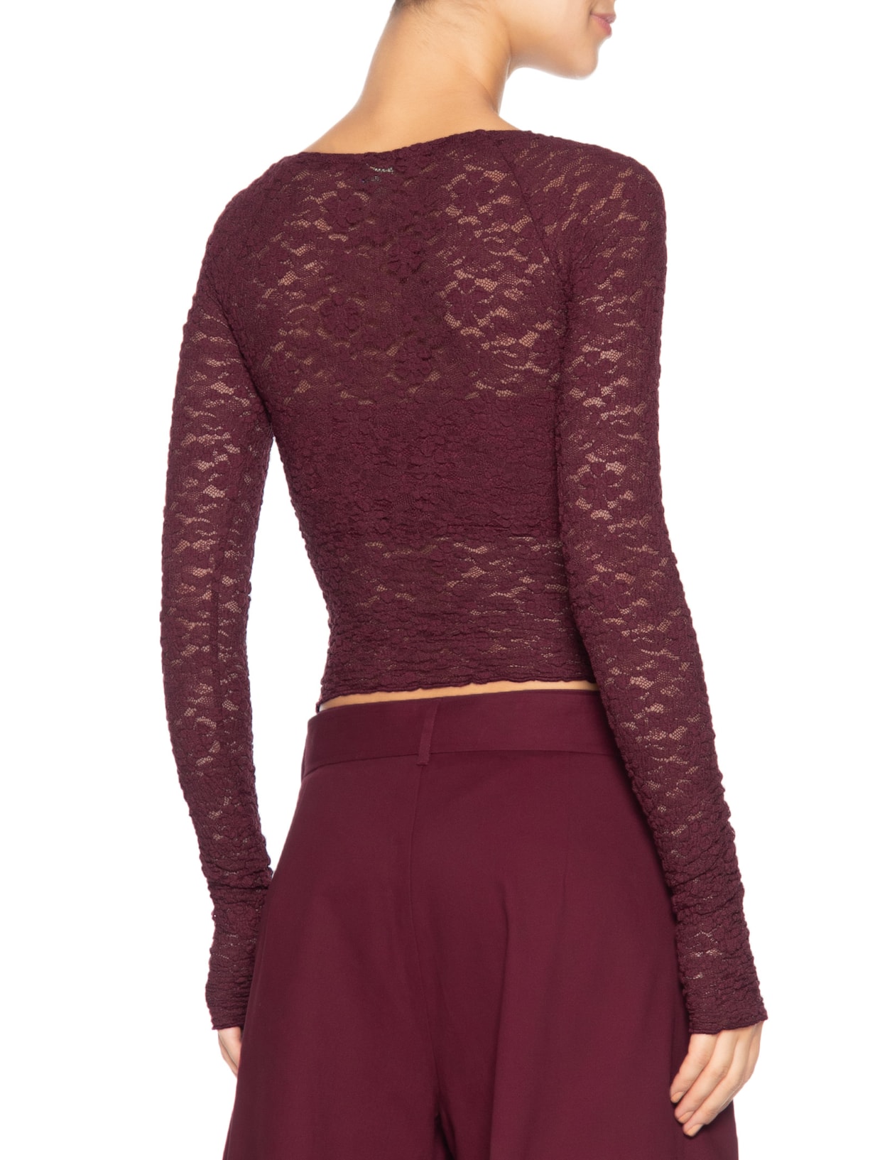 Blusa Feminina Decote Reto Artesanal Rendada Vinho Farm