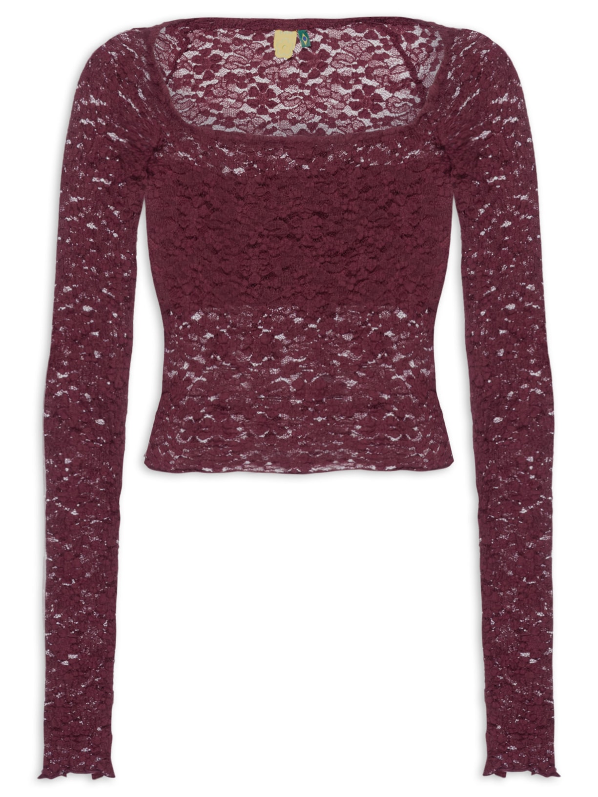 Blusa Feminina Decote Reto Artesanal Rendada Vinho Farm