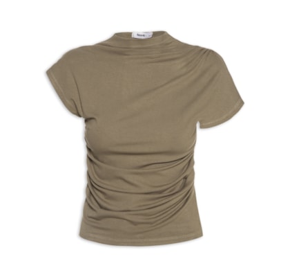 Blusa Feminina Decote Reto Drapeada - Bege