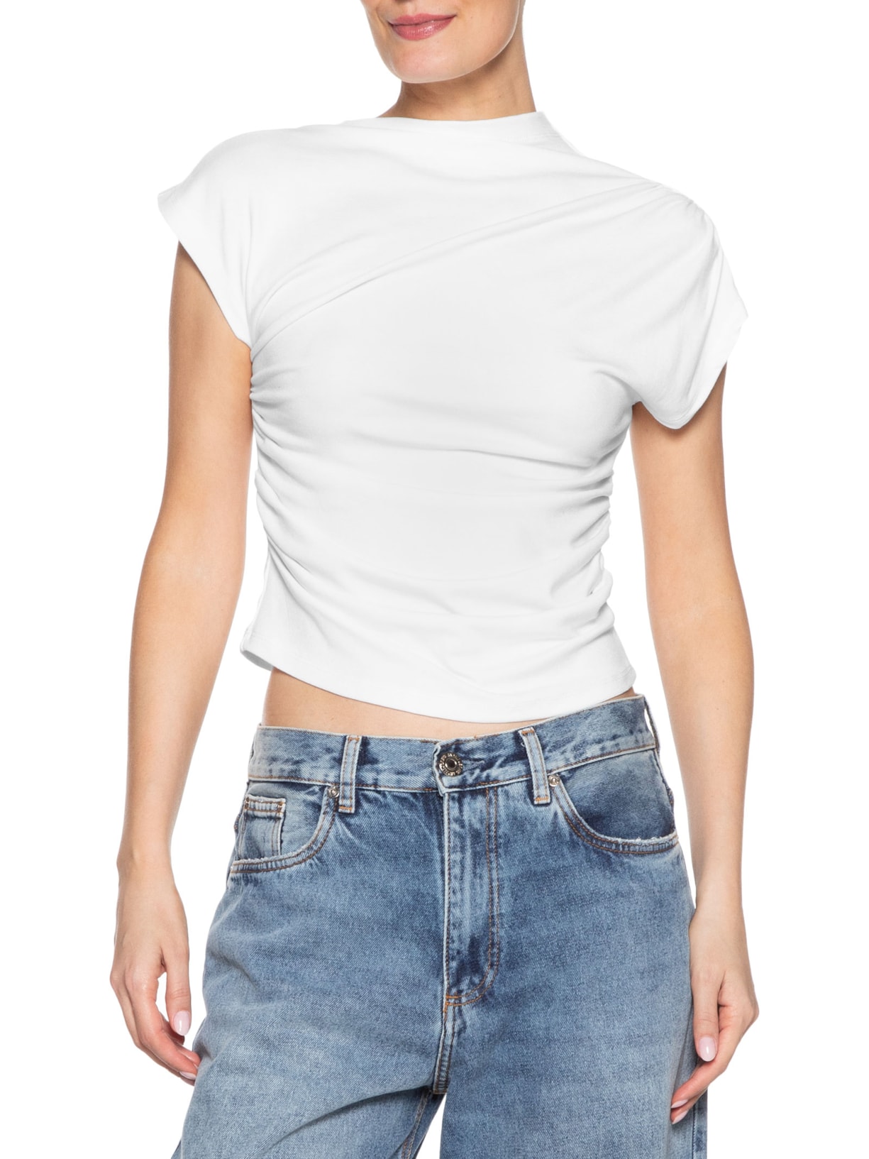 Blusa Feminina Decote Reto Drapeada Marrom Basiq