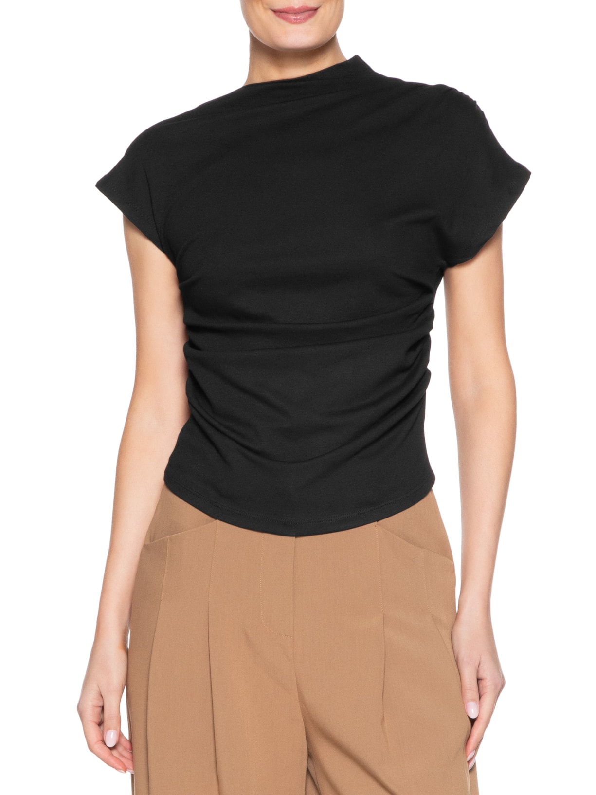 Blusa Feminina Decote Reto Drapeada Preto Basiq