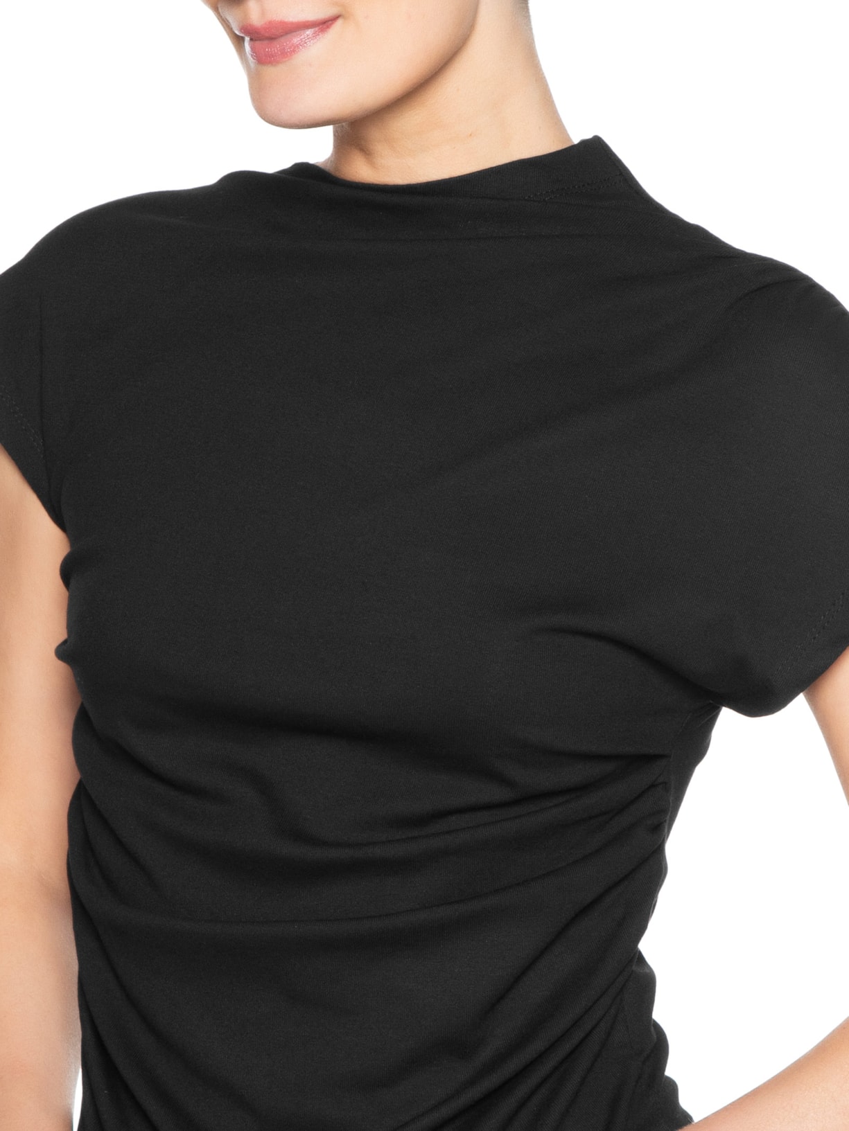 Blusa Feminina Decote Reto Drapeada Preto Basiq