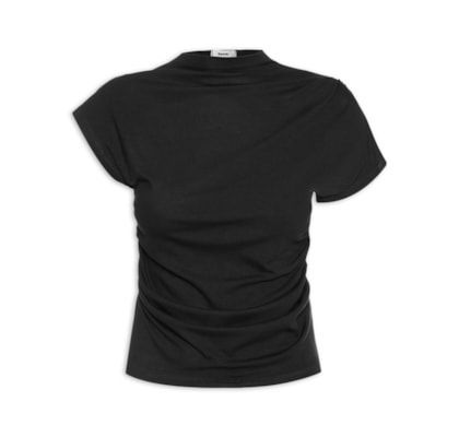 Blusa Feminina Decote Reto Drapeada - Preto