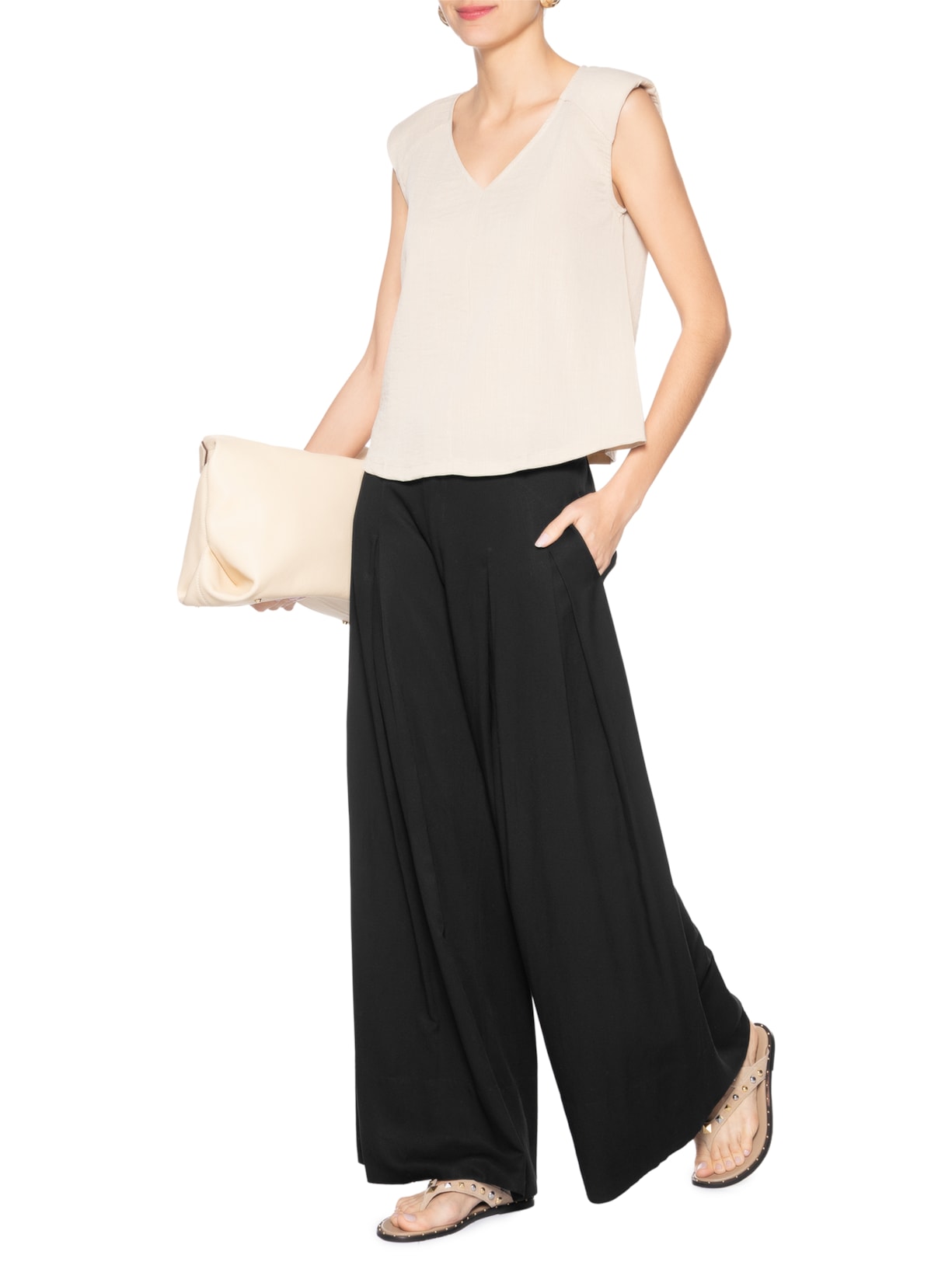 Blusa Feminina Decote V Bege Basiq