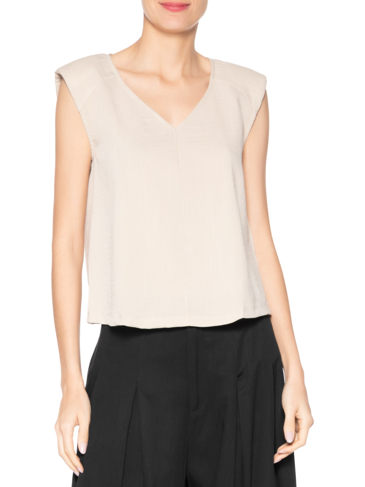 Blusa Feminina Decote V Bege Basiq