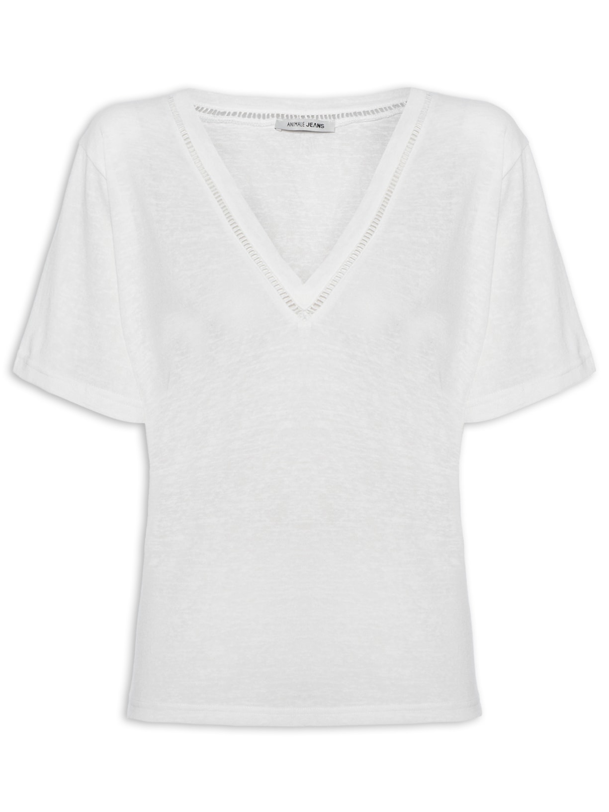 Blusa Feminina Decote V Com Entremeio - Branco
