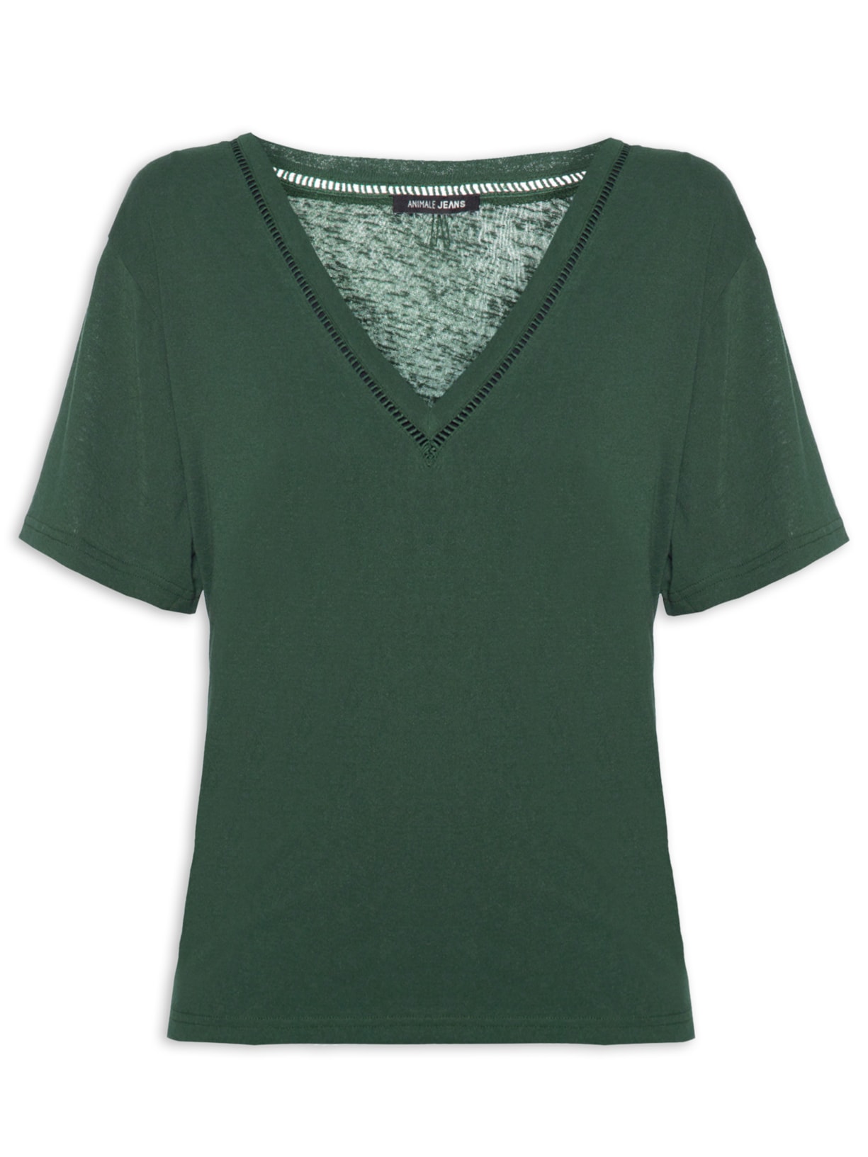 Blusa Feminina Decote V Com Entremeio - Verde