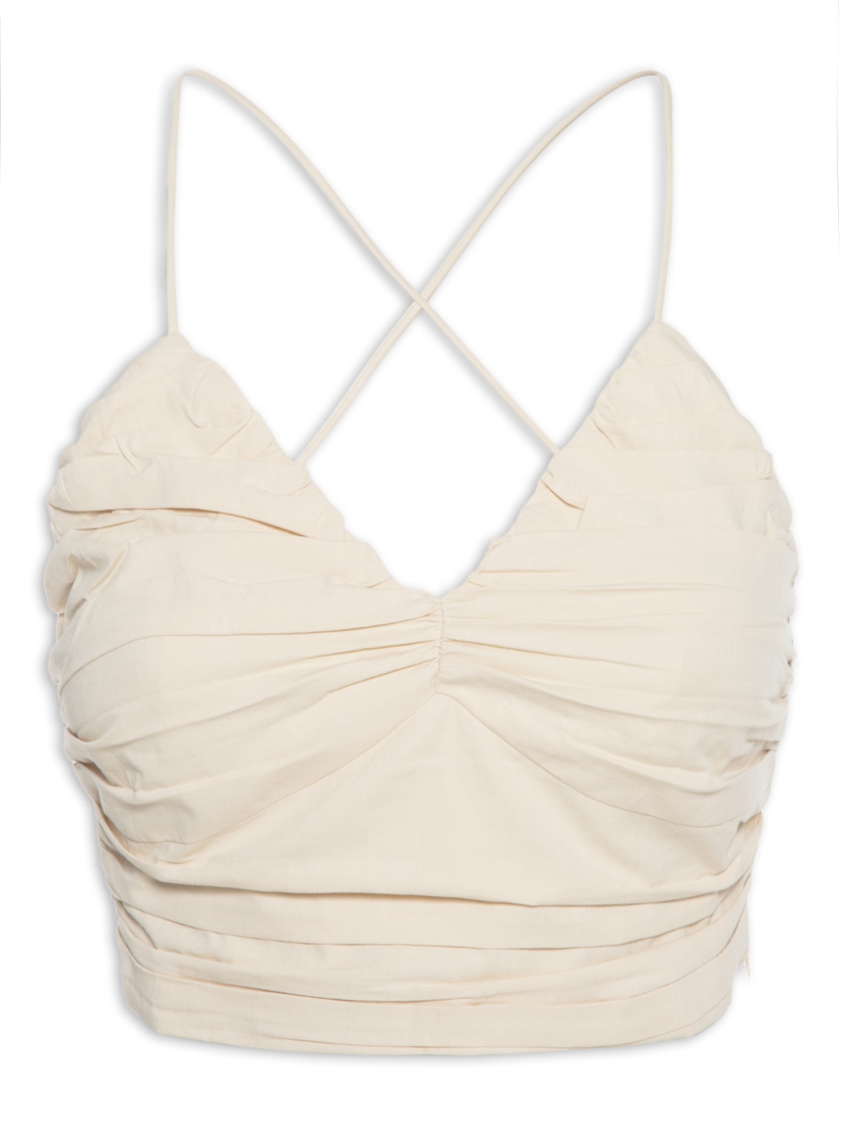 Blusa Feminina Decote V Em Algodão Franzidos Bege '2Essential