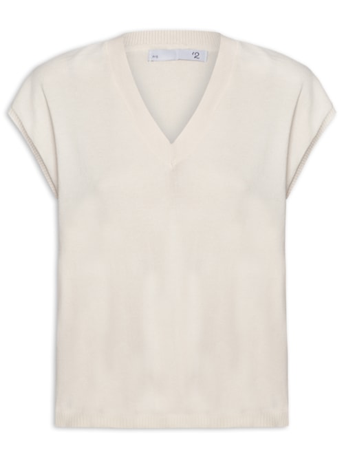 Blusa Feminina Decote V em Tricot - Bege