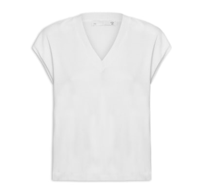 Blusa Feminina Decote V em Tricot - Branco
