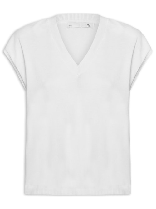 Blusa Feminina Decote V em Tricot - Branco