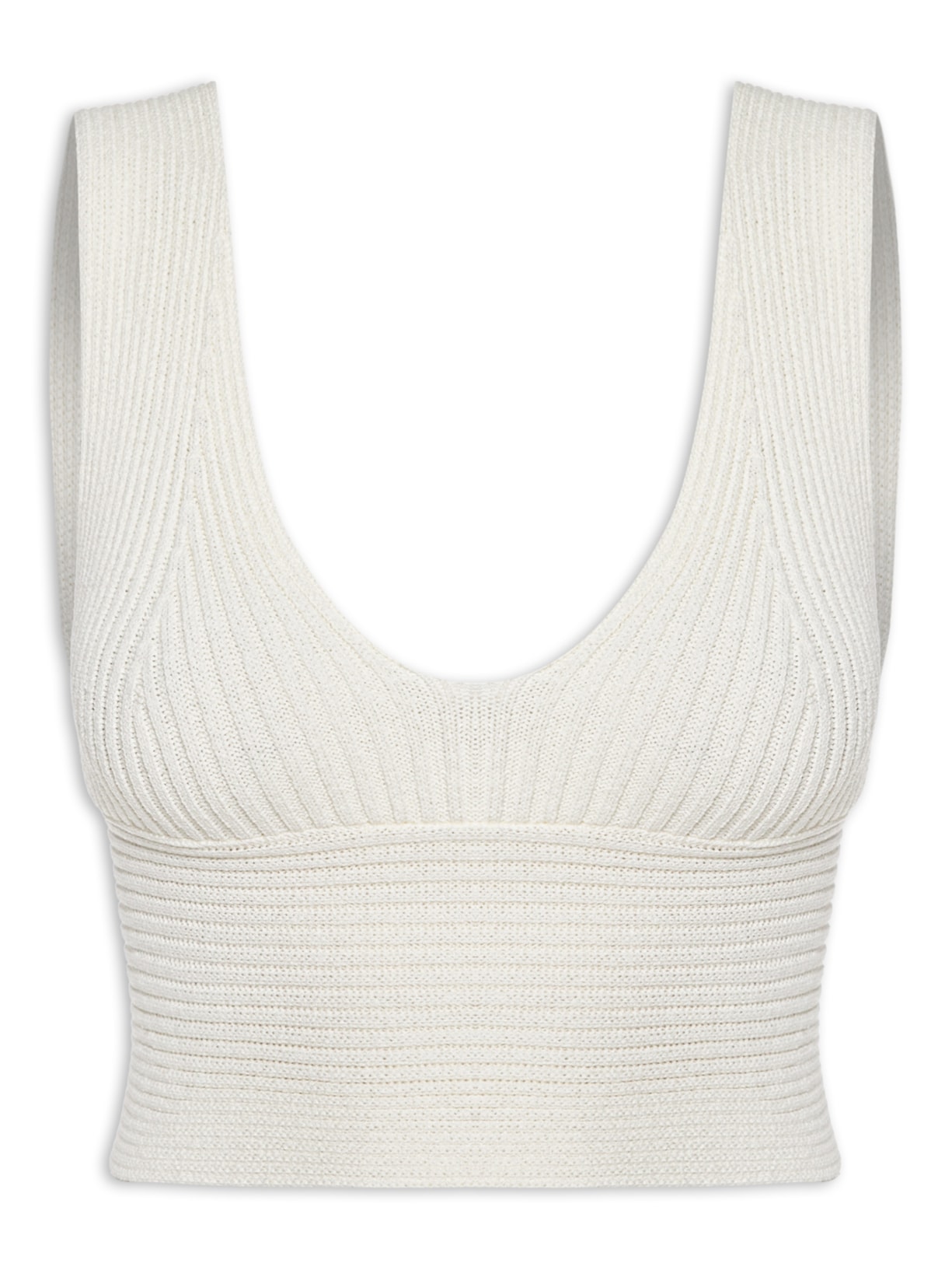 Blusa Feminina Decote V Em Tricot Canelado - Off White