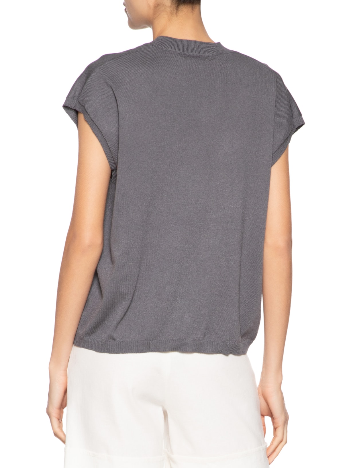 Blusa Feminina Decote V em Tricot Chumbo '2Essential