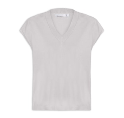 Blusa Feminina Decote V em Tricot - Cinza