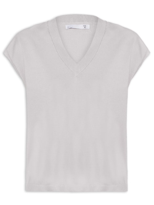Blusa Feminina Decote V em Tricot - Cinza