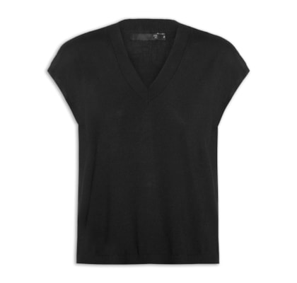 Blusa Feminina Decote V em Tricot - Preto