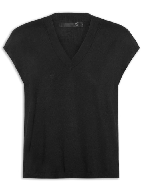 Blusa Feminina Decote V em Tricot - Preto