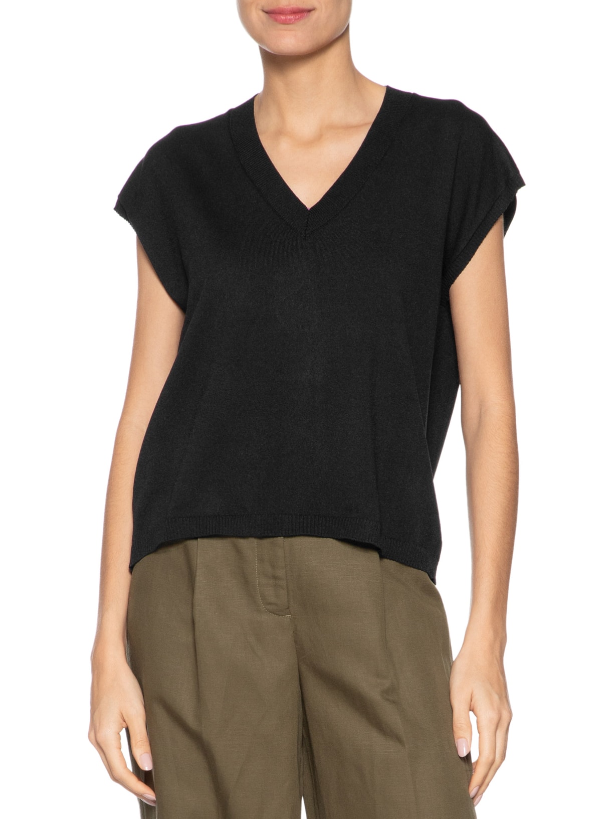 Blusa Feminina Decote V em Tricot Preto '2Essential