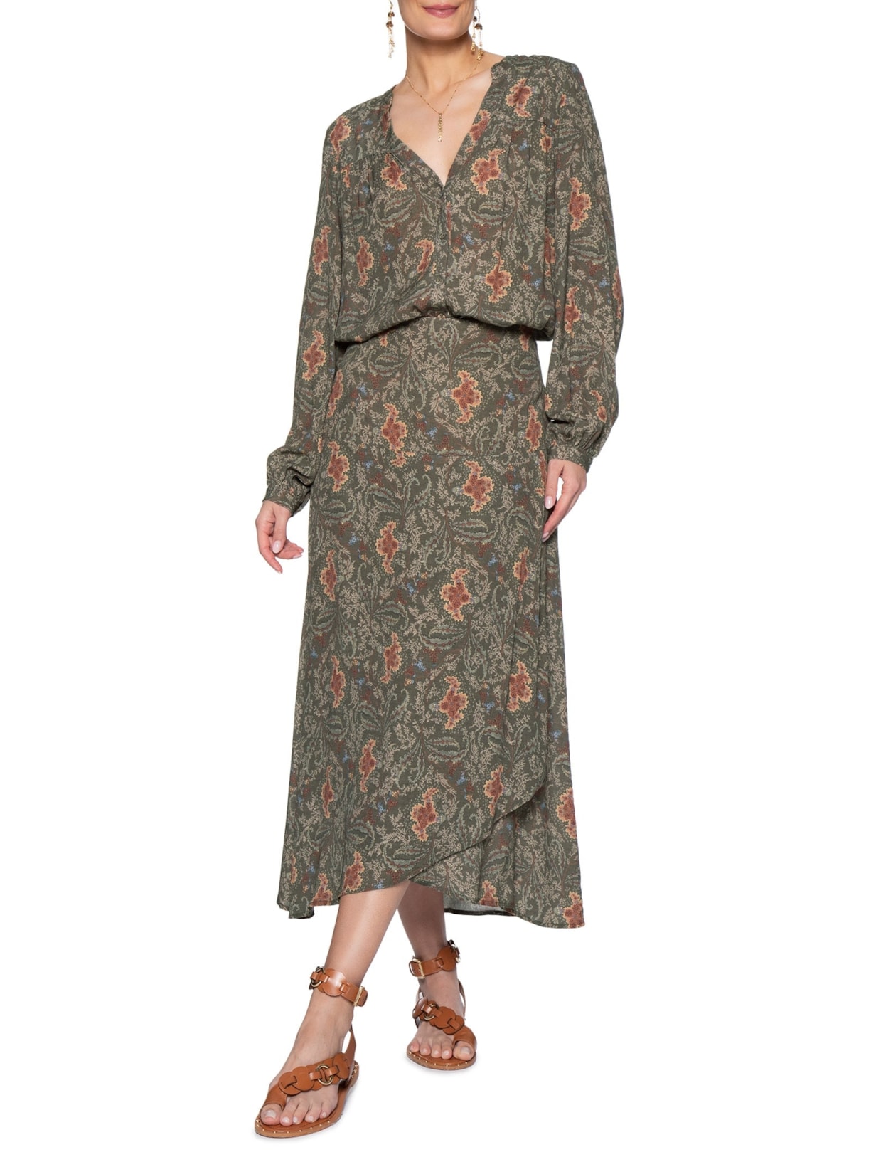 Blusa Feminina Decote V Estampa Ori Verde Maria Filó