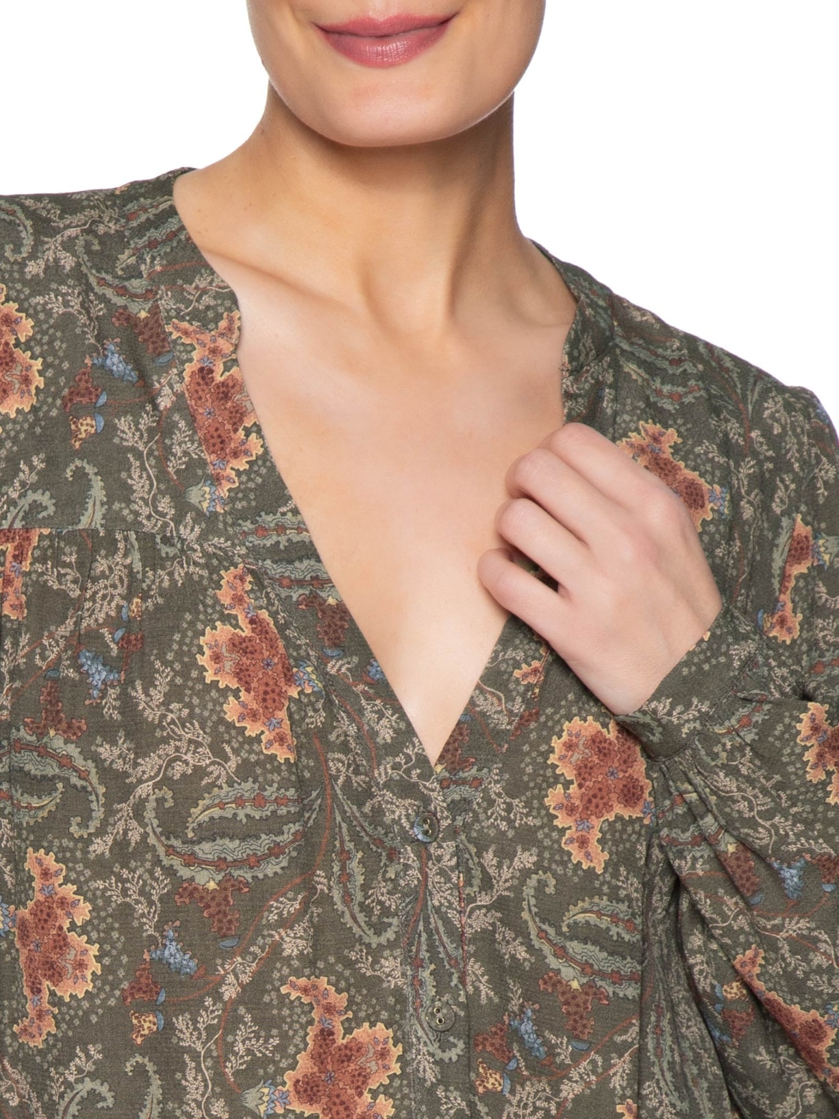 Blusa Feminina Decote V Estampa Ori Verde Maria Filó