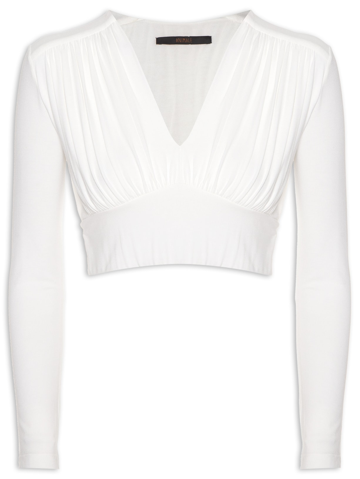 Blusa Feminina Decote V Franzido Off White Animale