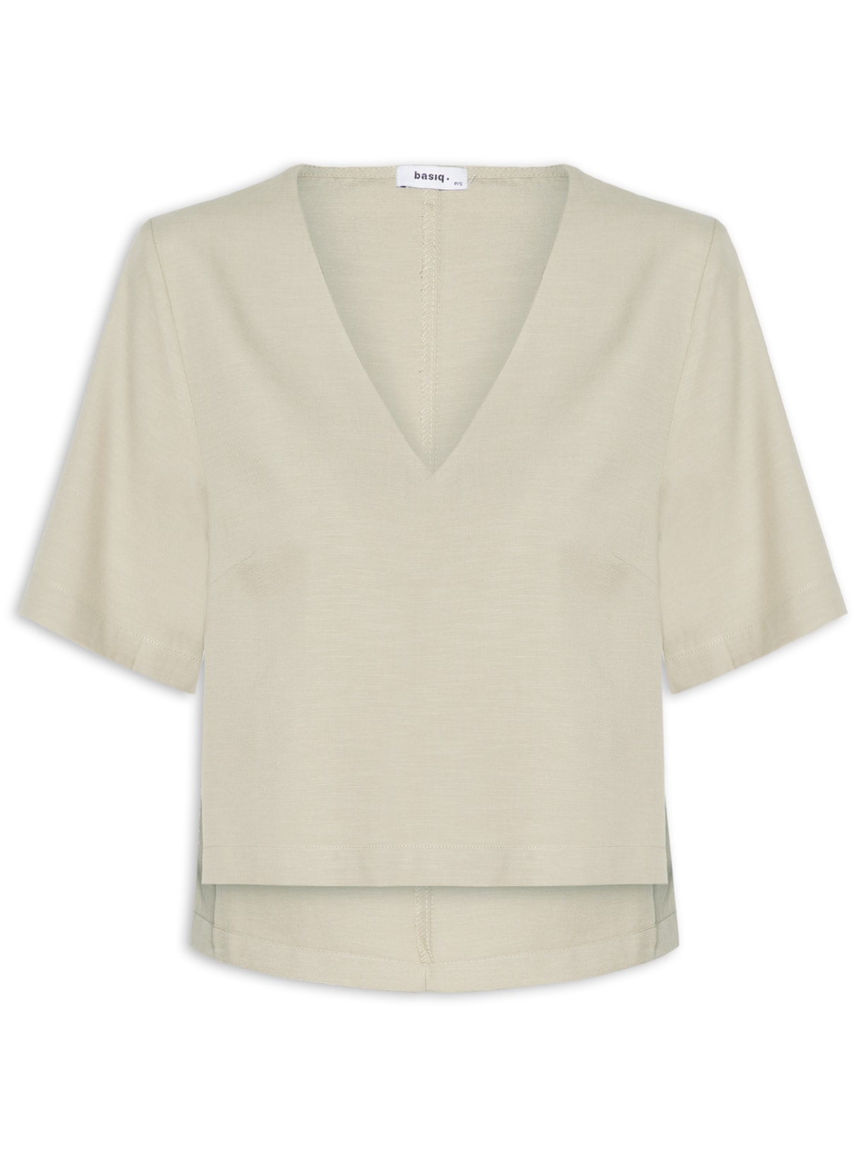 Blusa Feminina Decote V Manga Curta - Bege