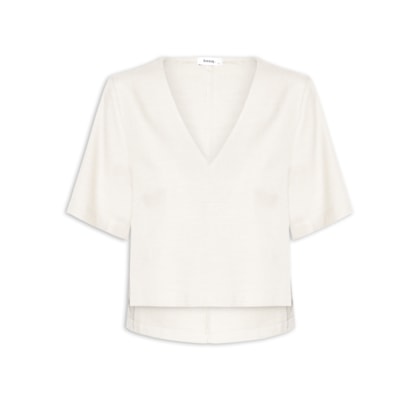 Blusa Feminina Decote V Manga Curta - Branco