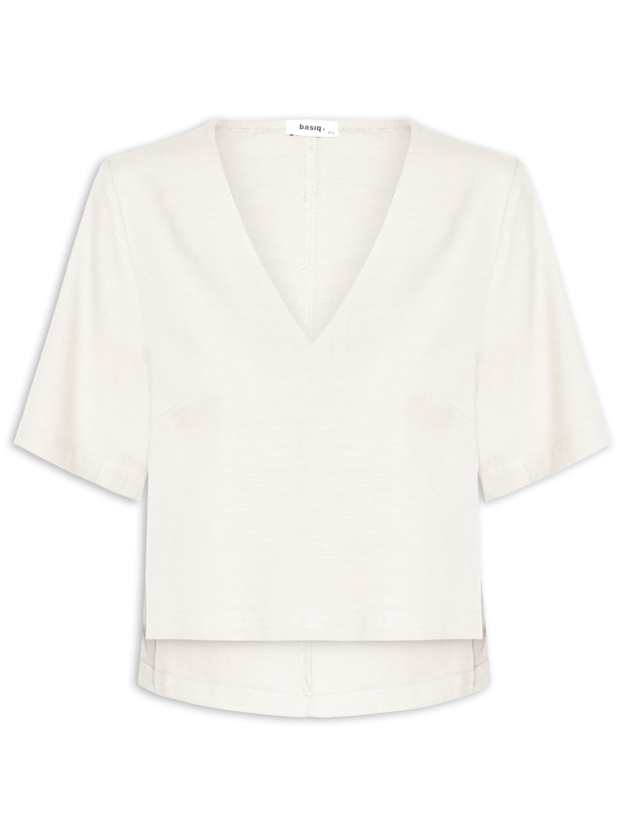 Blusa Feminina Decote V Manga Curta Branco Basiq