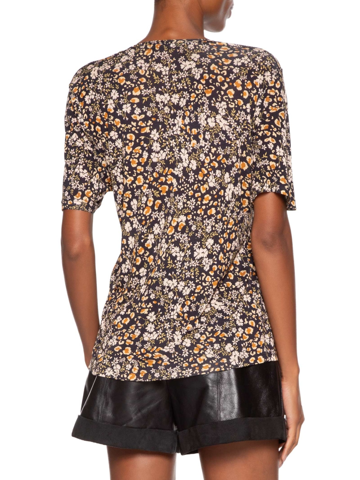 Blusa Feminina Decote V Manga Curta Liberty Preto Animale