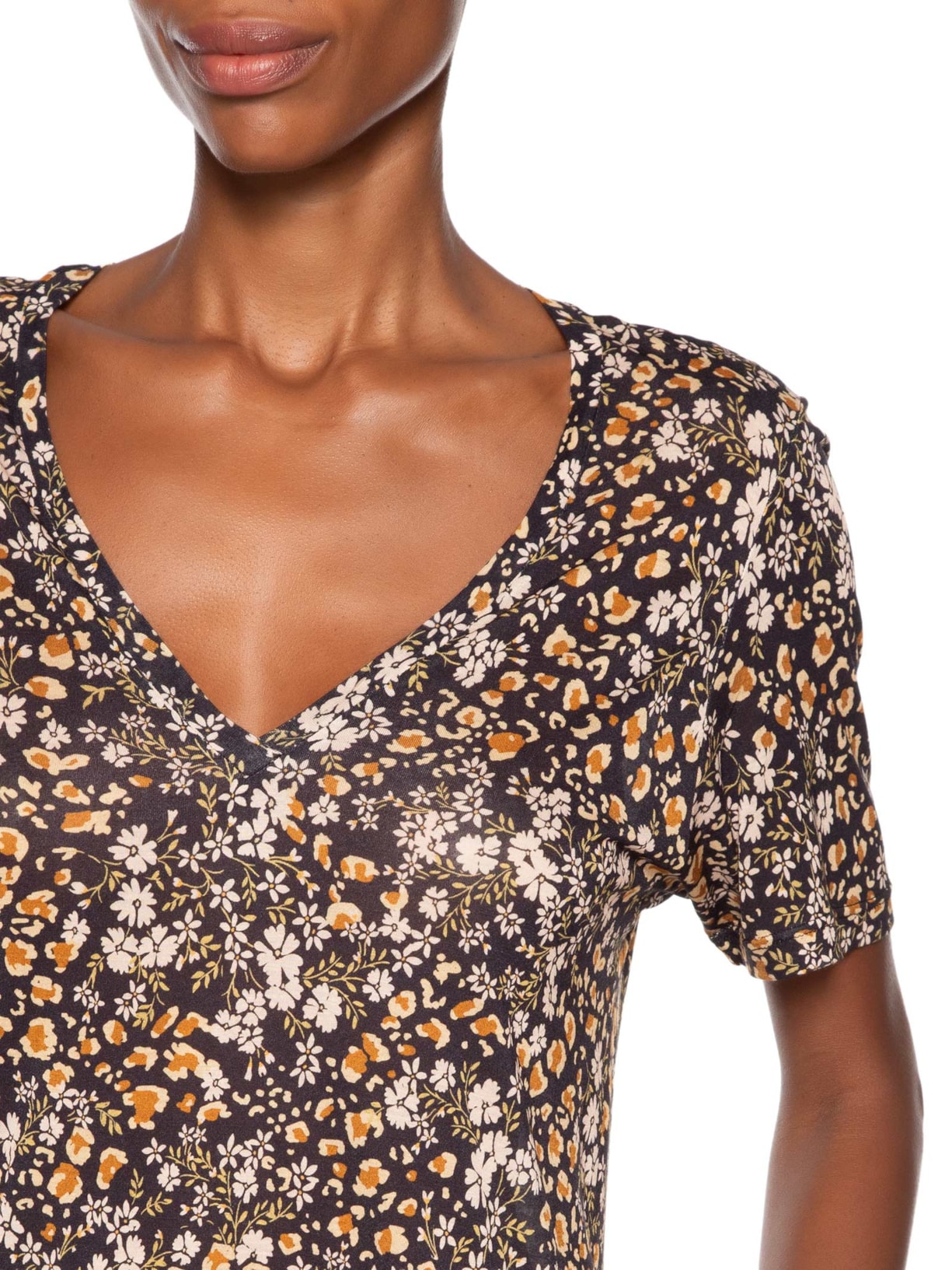 Blusa Feminina Decote V Manga Curta Liberty Preto Animale